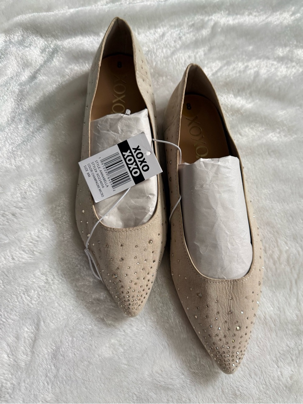 XOXO Women's Beige Pointed Toe Studded Flats